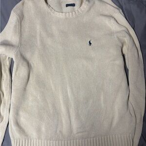 Polo by Ralph Lauren Cream Knit Crewneck Sweater with Navy Pony